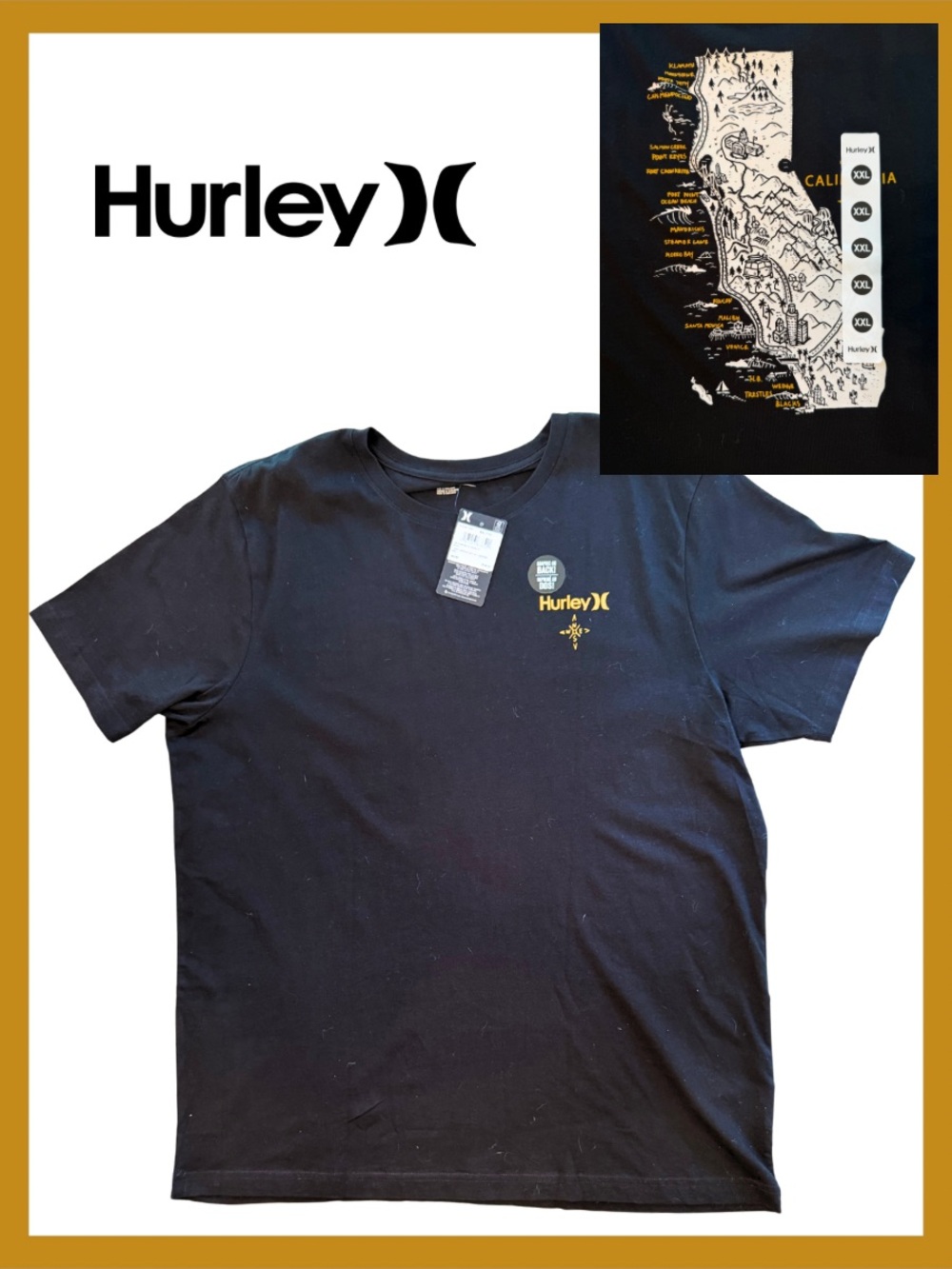 XXL NWT - Hurley California Map Black Short Sleeve Tee